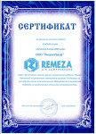 Сертификат лучшему дилеру оборудования Remeza